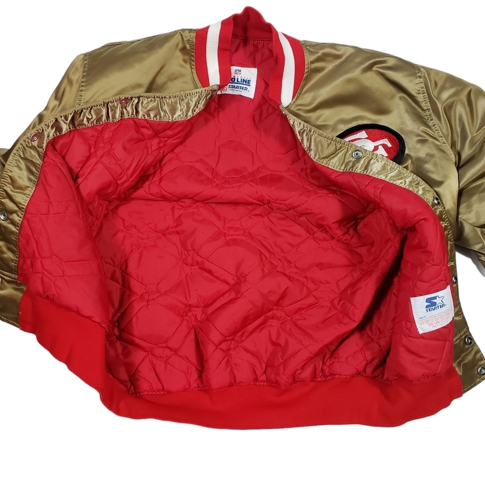 Vtg San Francisco 49ers Starter Jacket Gold Satin Bomber Sz L Old School 80s 90s - Picture 10 of 17